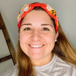Treasure Jewels Vibrant Red Embroidered Butterfly Headband